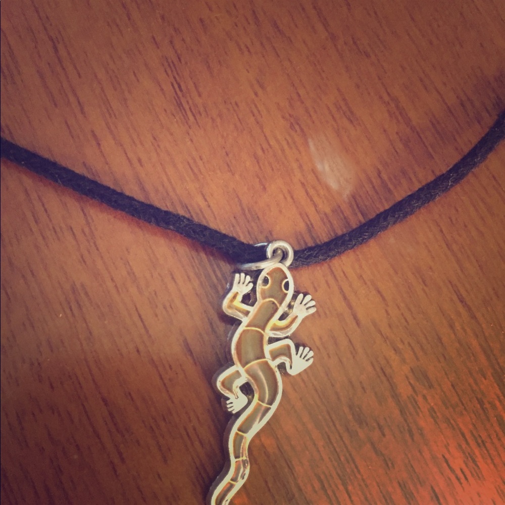 Thin fabric choker with lizard charm
